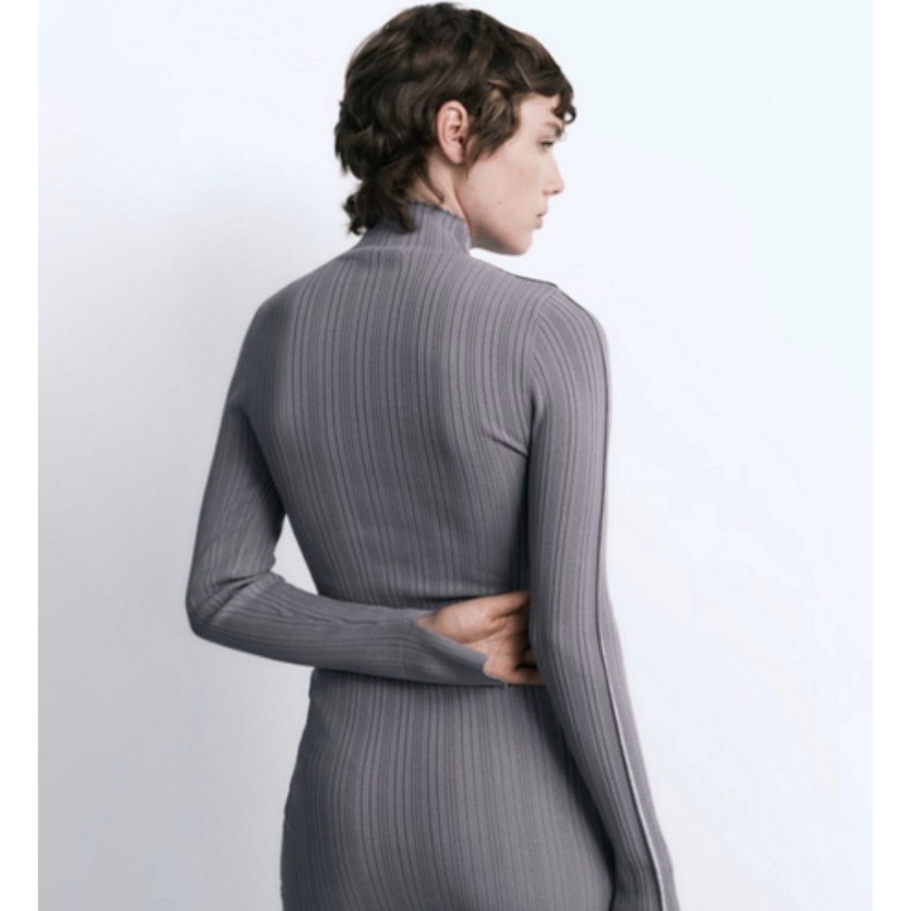 Zara Gray Ribbed Long Sleeve Dress